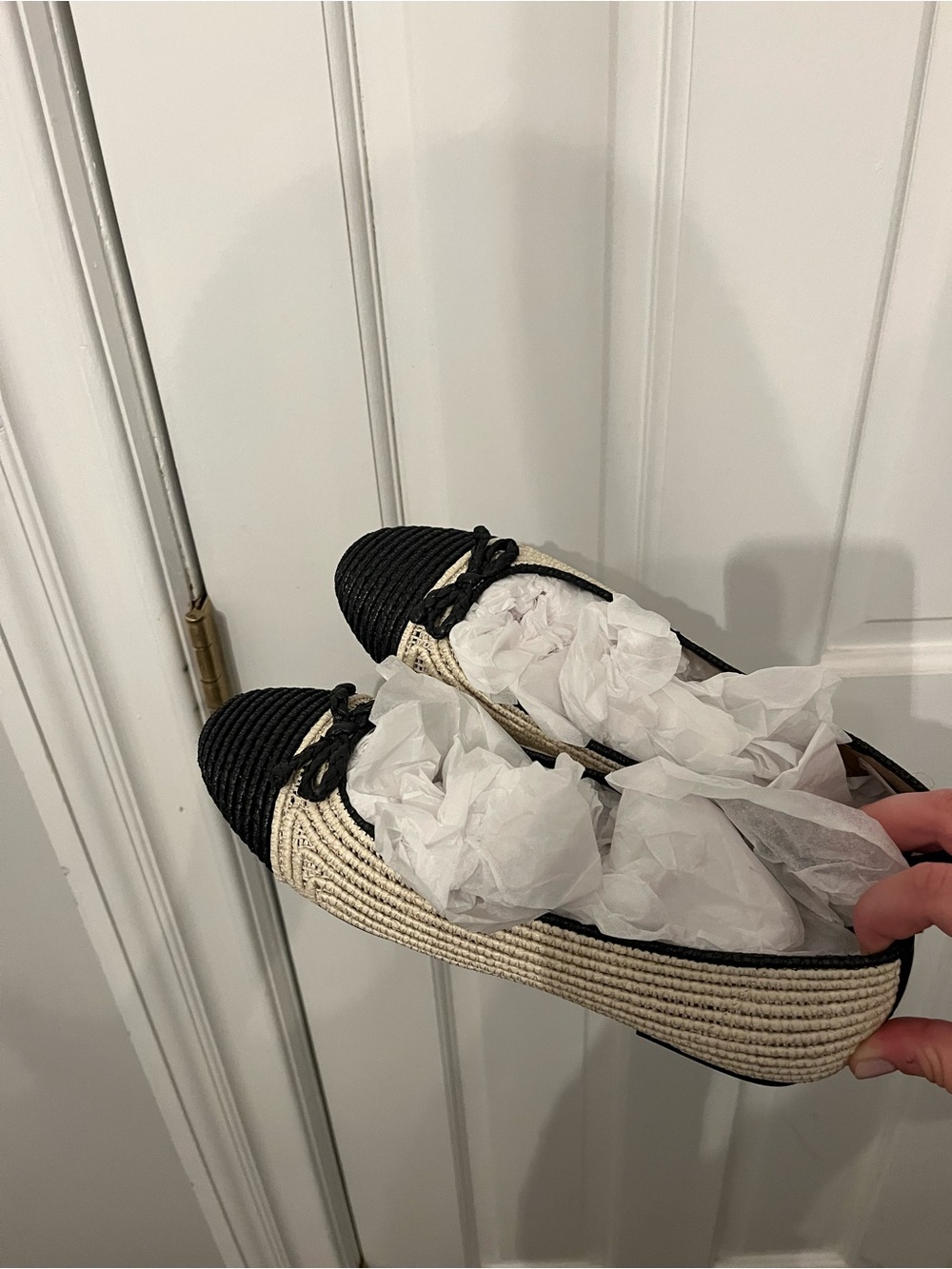 Ann Taylor Black and Natural Espadrille Ballet Flats